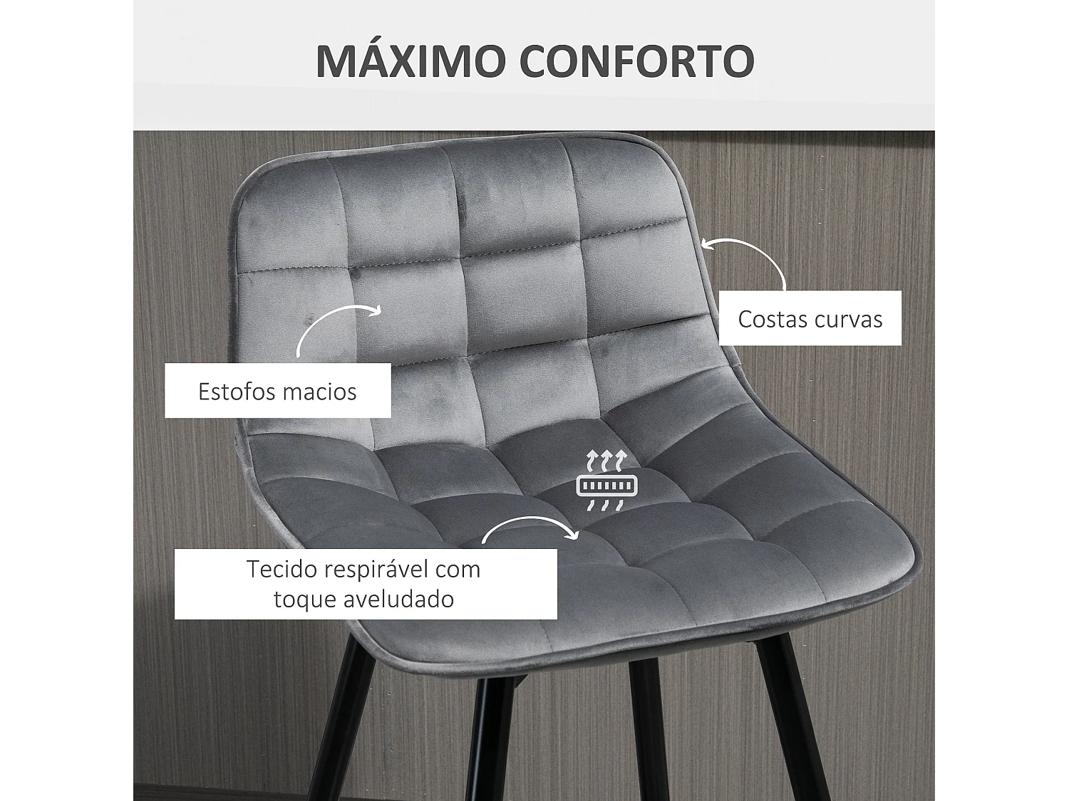Pack de 2 taburetes Lunna Homcom con respaldo acolchado gris 84x45x47 cm