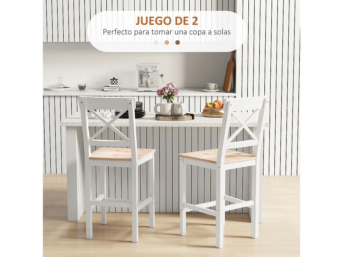 Conjunto de 2 Bancos de Bar em Madeira Estilo Rústico para Cozinha e Sala de Jantar - Modelo Grenoble