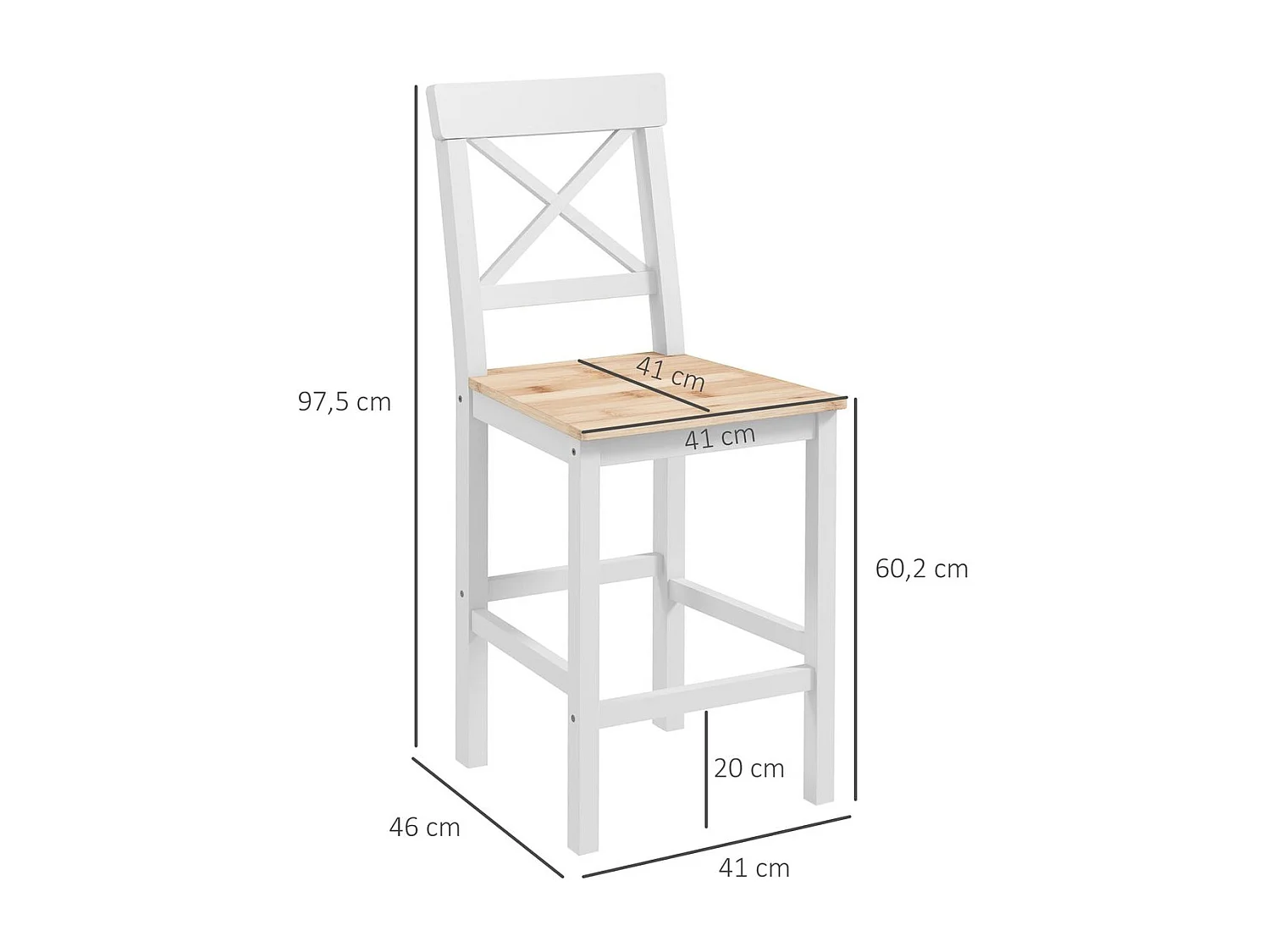 Conjunto de 2 Bancos de Bar em Madeira Estilo Rústico para Cozinha e Sala de Jantar - Modelo Grenoble