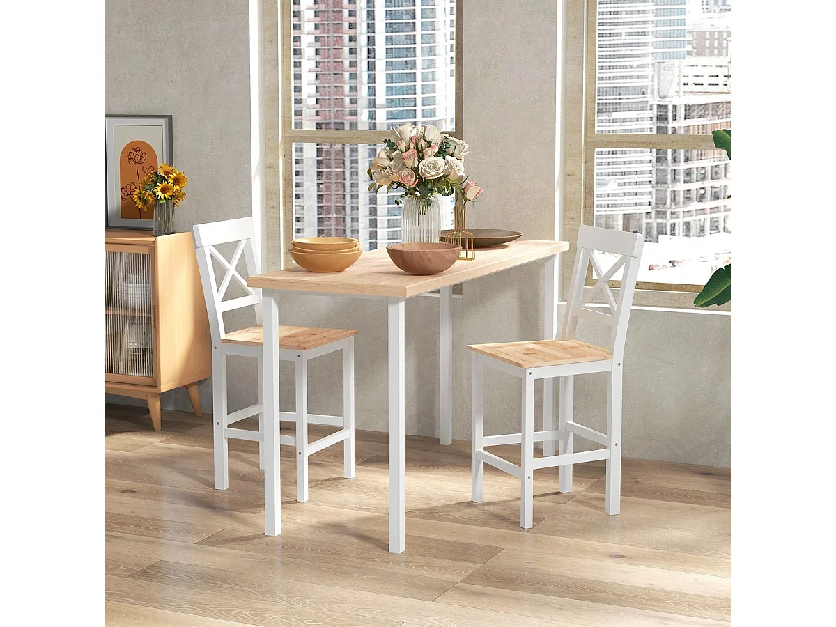 Conjunto de 2 Bancos de Bar em Madeira Estilo Rústico para Cozinha e Sala de Jantar - Modelo Grenoble