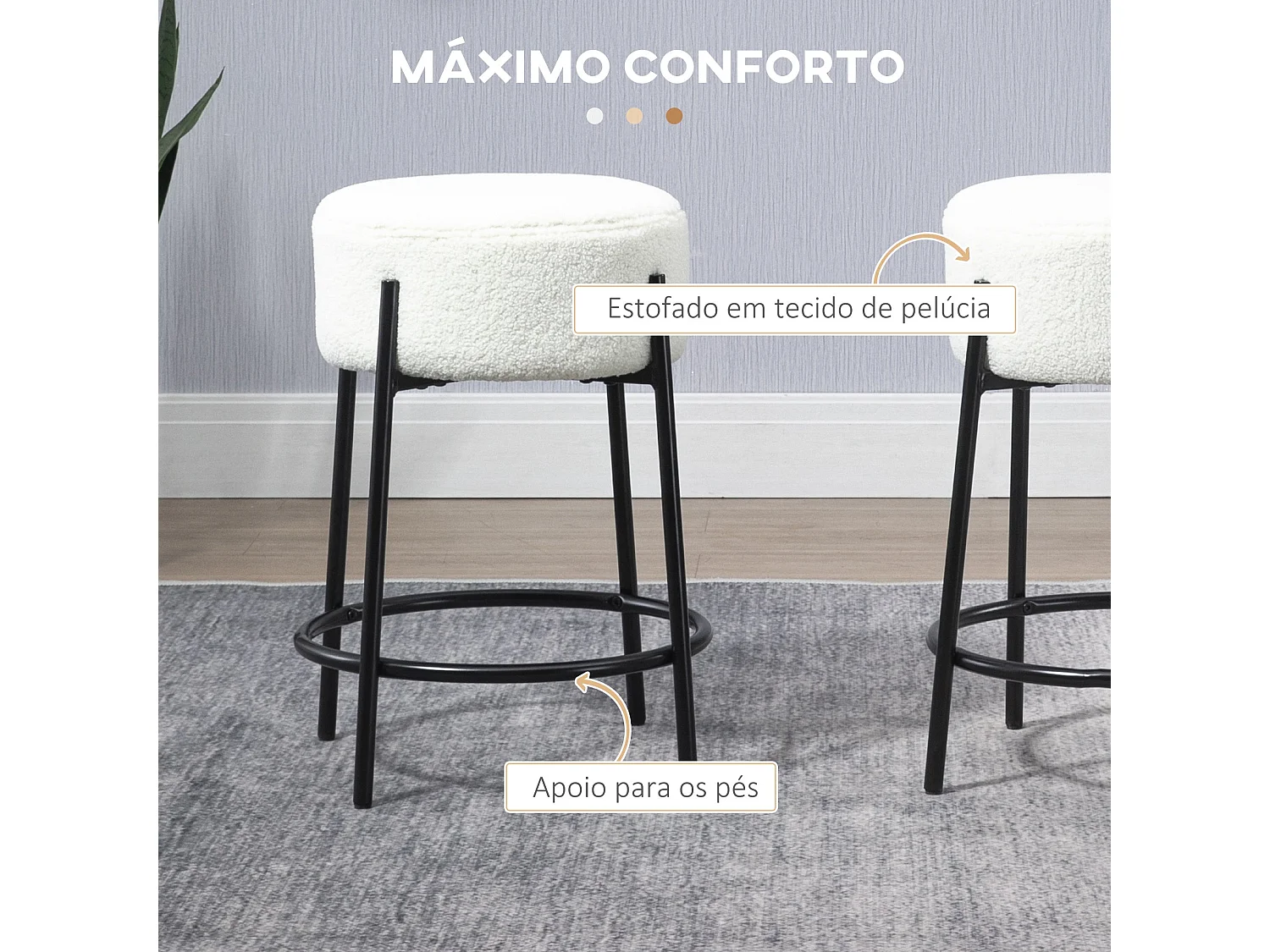 Pack de 2 taburetes Mary Homcom patas de acero blanco negro 43x62 cm