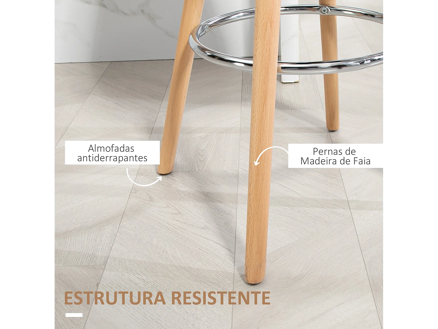 Conjunto Elegante de 2 Bancos de Bar Estofados em PU para Cozinha e Sala de Jantar