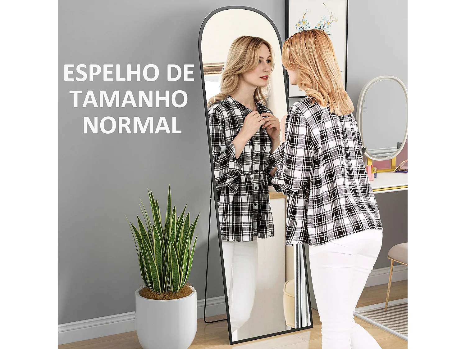 Espelho de Pé Ellen 50x170 cm em Alumínio Preto e Vidro Temperado para Decoração Elegante