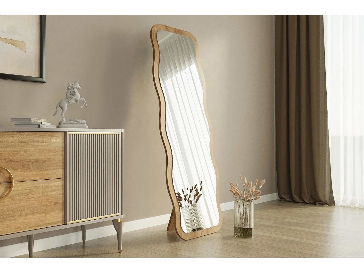 Moderner gewellter Standspiegel Aror - Natur
