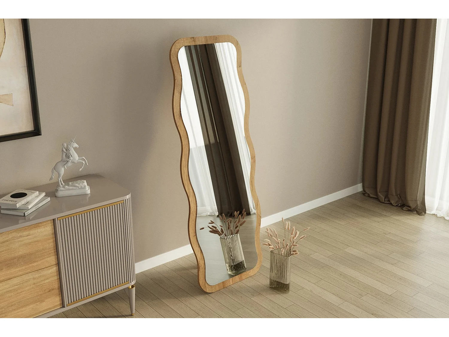 Moderner gewellter Standspiegel Aror - Natur