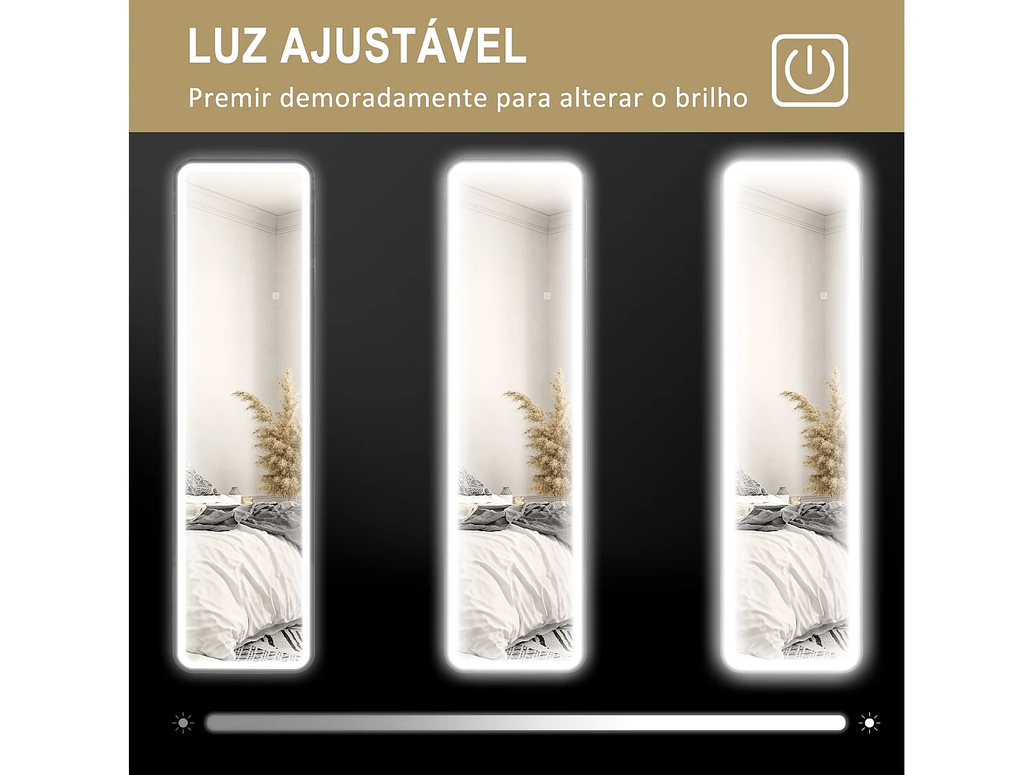 Espelho de Pé LED 40x150 cm com Função de Memória e Controlo Tátil para Quarto e Sala de Estar