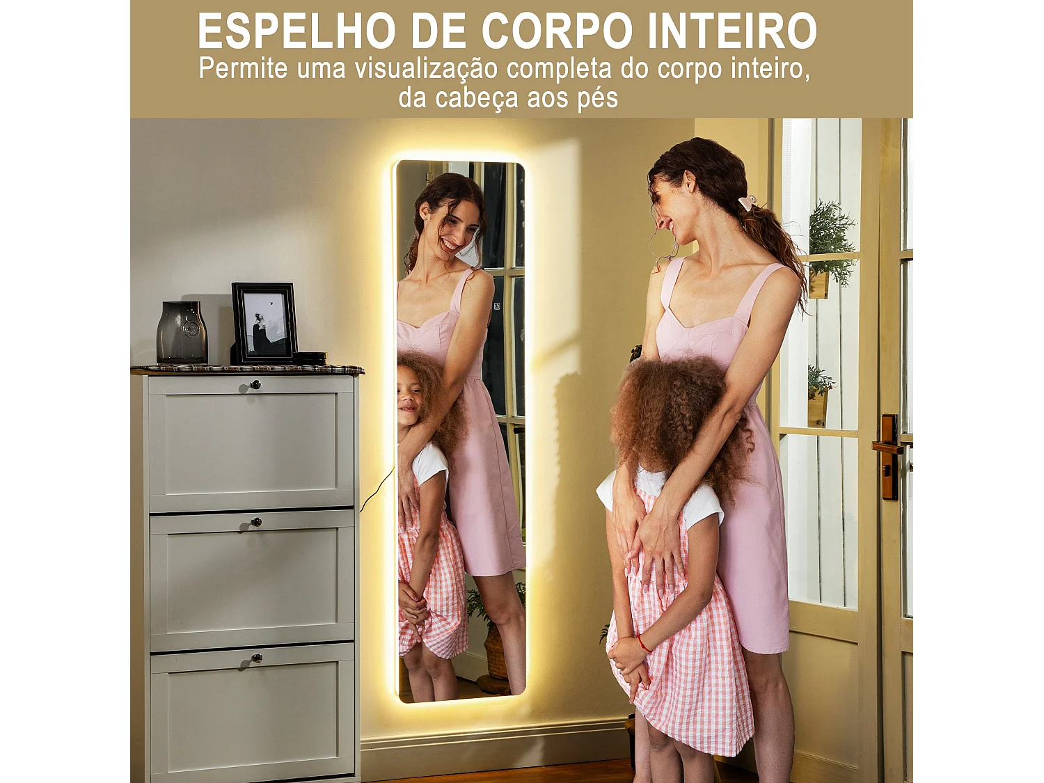 Espelho de Corpo Inteiro com Luz LED - 40x150 cm - Função de Memória e Ajuste de Brilho - Ideal para Qualquer Ambiente