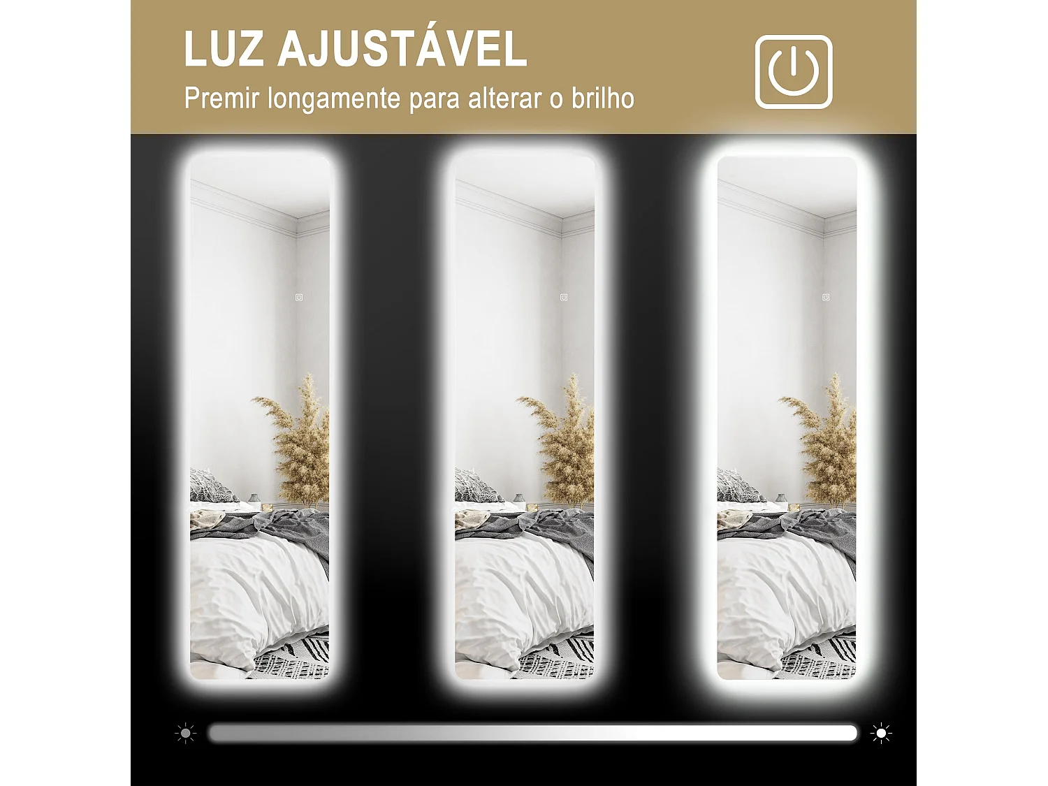 Espelho de Corpo Inteiro com Luz LED - 40x150 cm - Função de Memória e Ajuste de Brilho - Ideal para Qualquer Ambiente