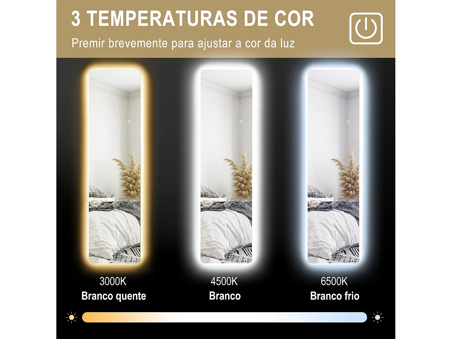 Espelho de Corpo Inteiro com Luz LED - 40x150 cm - Função de Memória e Ajuste de Brilho - Ideal para Qualquer Ambiente