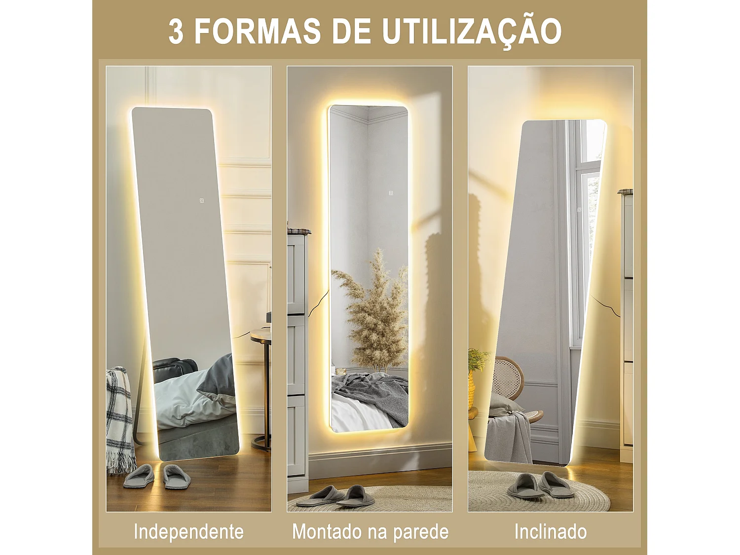 Espelho de Corpo Inteiro com Luz LED - 40x150 cm - Função de Memória e Ajuste de Brilho - Ideal para Qualquer Ambiente