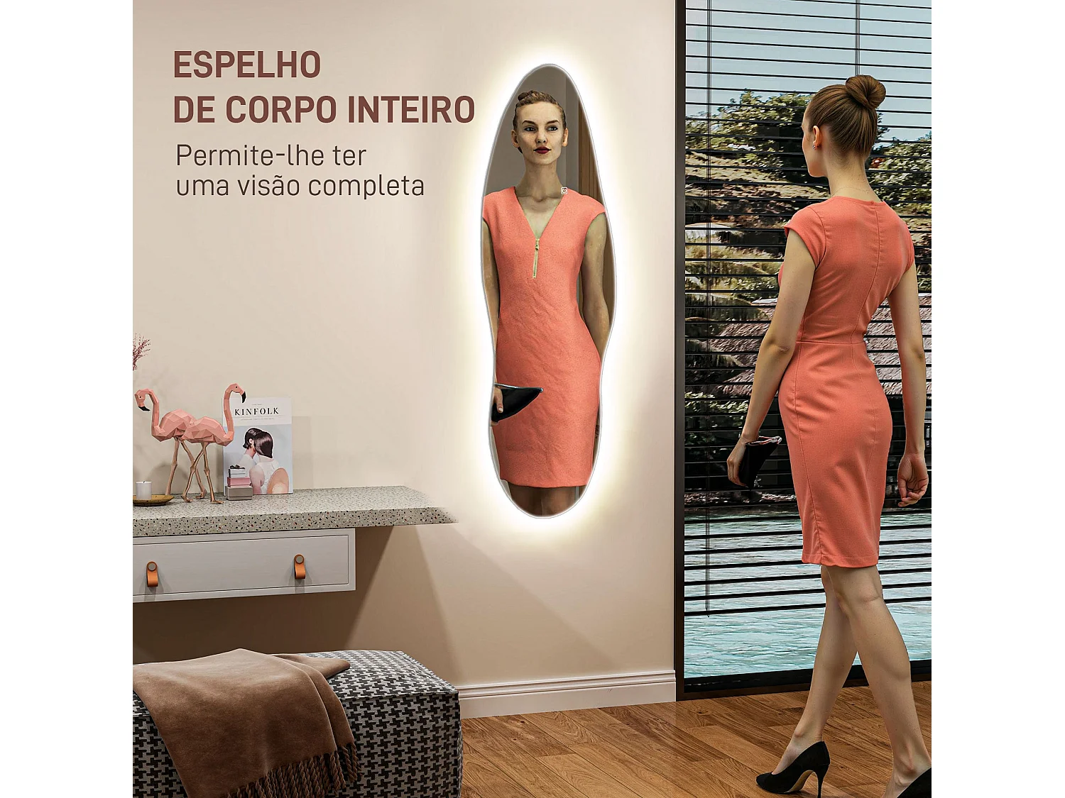 Espejo Tempo Homcom con luz LED transparente 120x40x3 cm