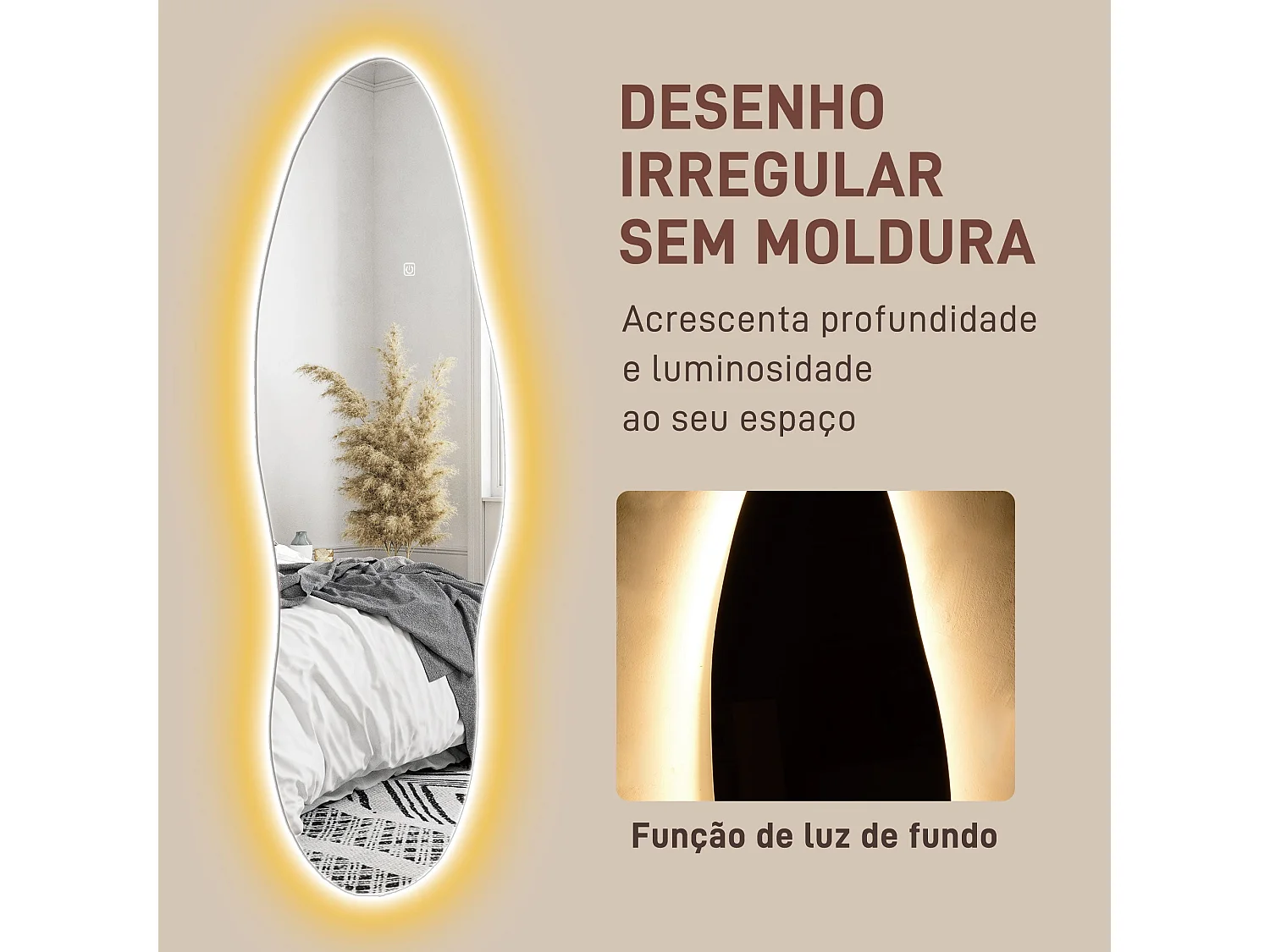 Espejo Tempo Homcom con luz LED transparente 120x40x3 cm