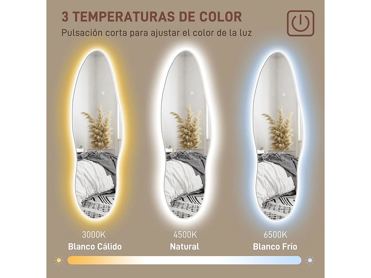 Espejo Tempo Homcom con luz LED transparente 120x40x3 cm