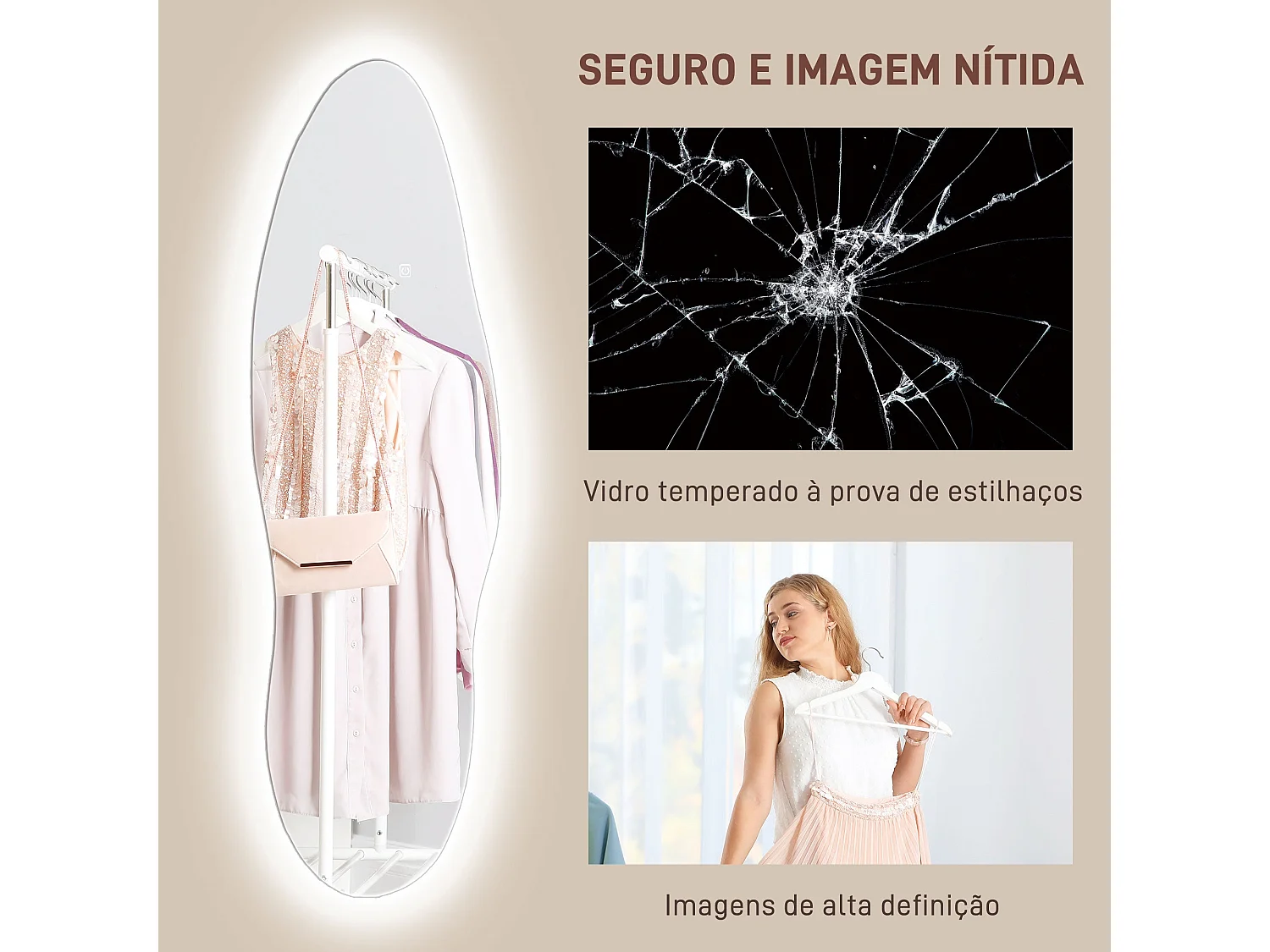 Espejo Tempo Homcom con luz LED transparente 120x40x3 cm