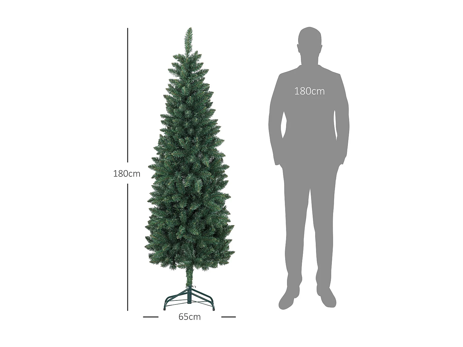 Árbol de Navidad Homcom 479 ramas base plegable verde Ø65x180 cm
