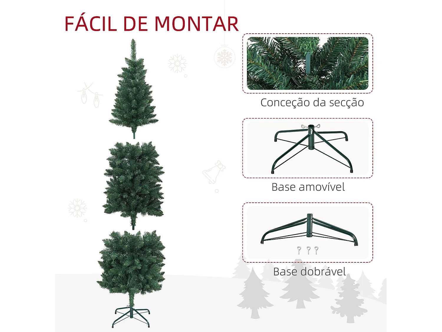 Árbol de Navidad Homcom 479 ramas base plegable verde Ø65x180 cm