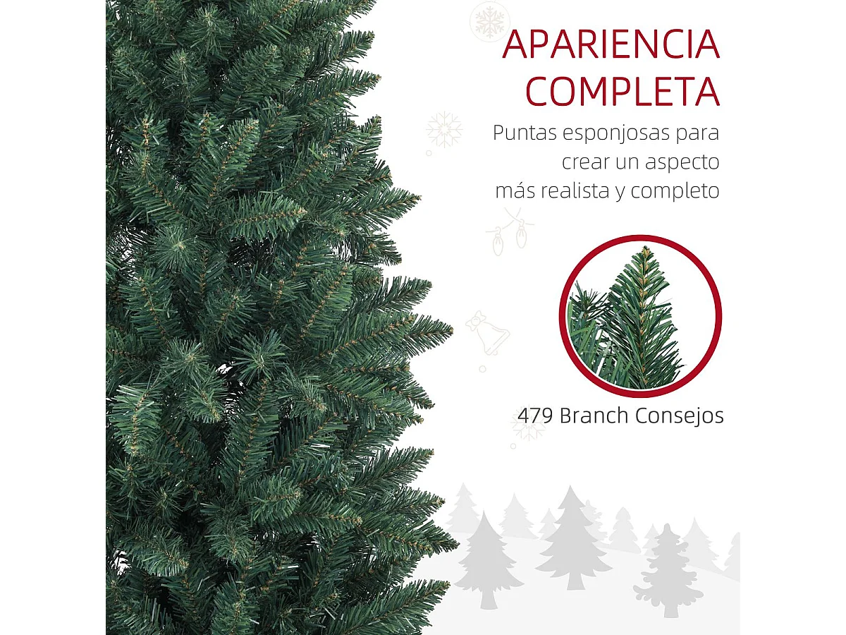 Árbol de Navidad Homcom 479 ramas base plegable verde Ø65x180 cm