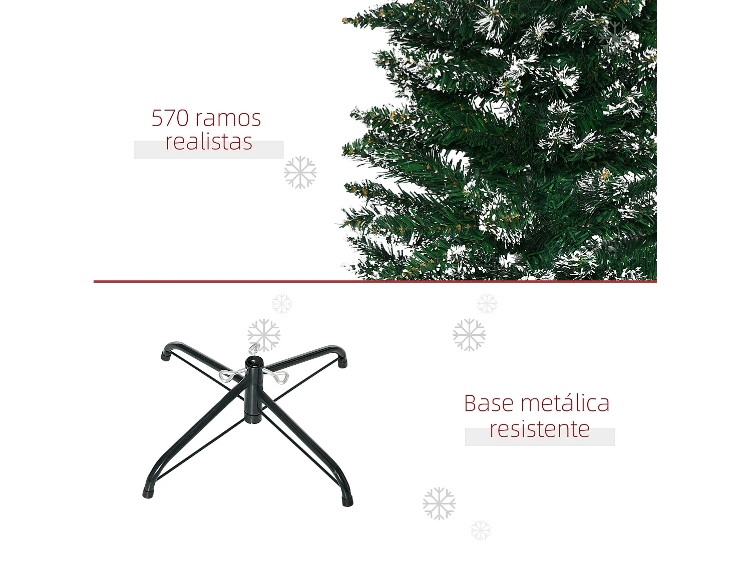 Árbol de Navidad Homcom 570 ramas efecto nieve verde Ø50x190 cm