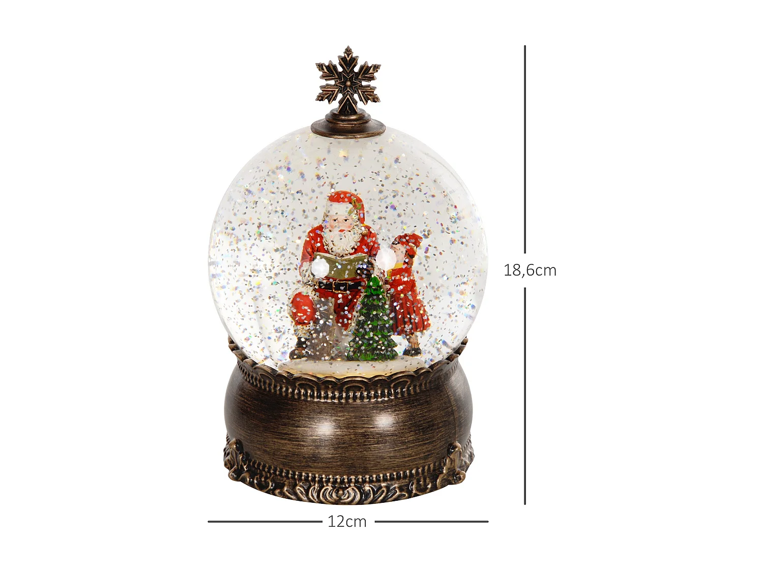 Decoración navideña Bola de nieve Homcom música + luz multicolor Ø12x18,6 cm