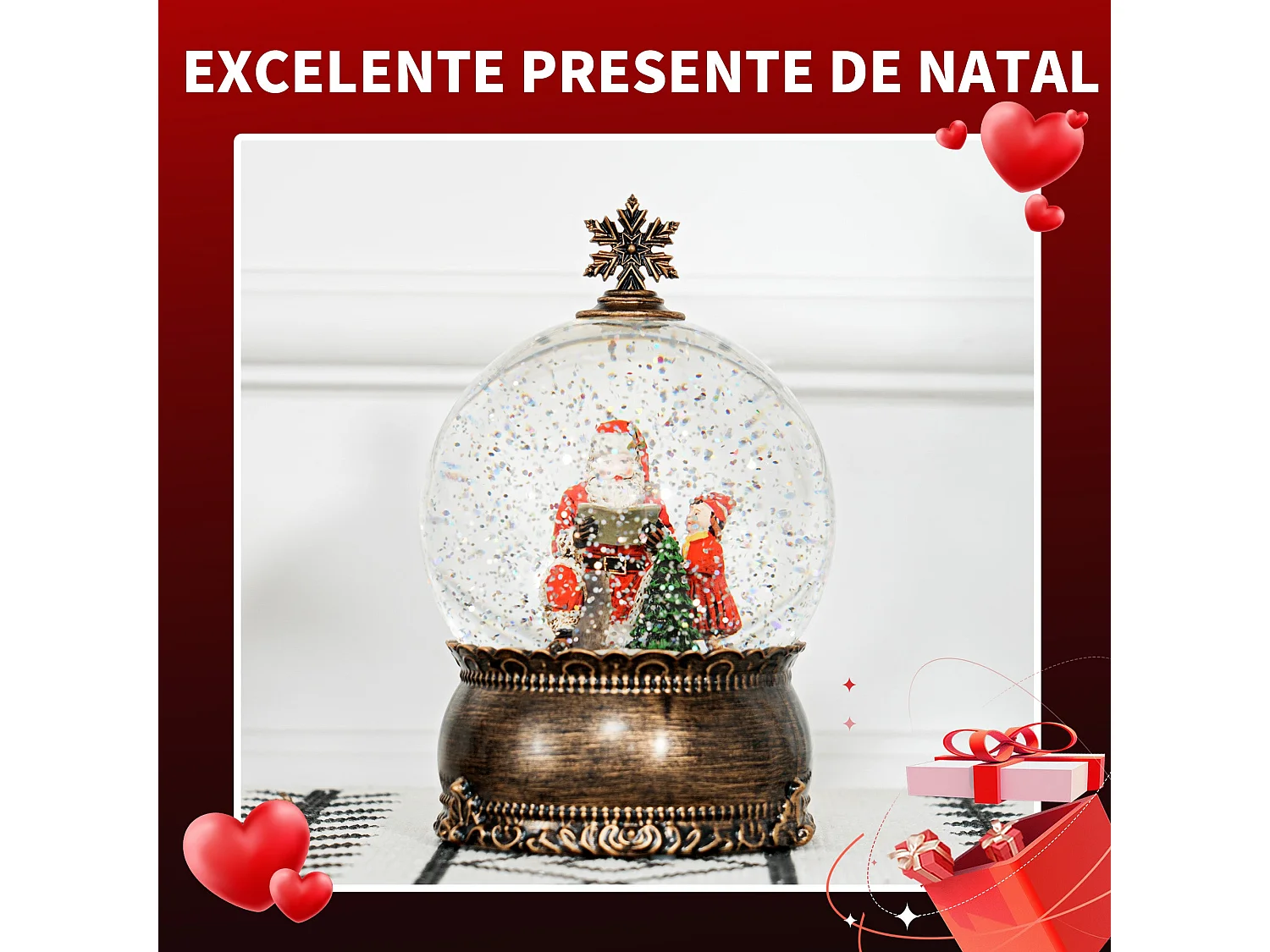 Decoración navideña Bola de nieve Homcom música + luz multicolor Ø12x18,6 cm