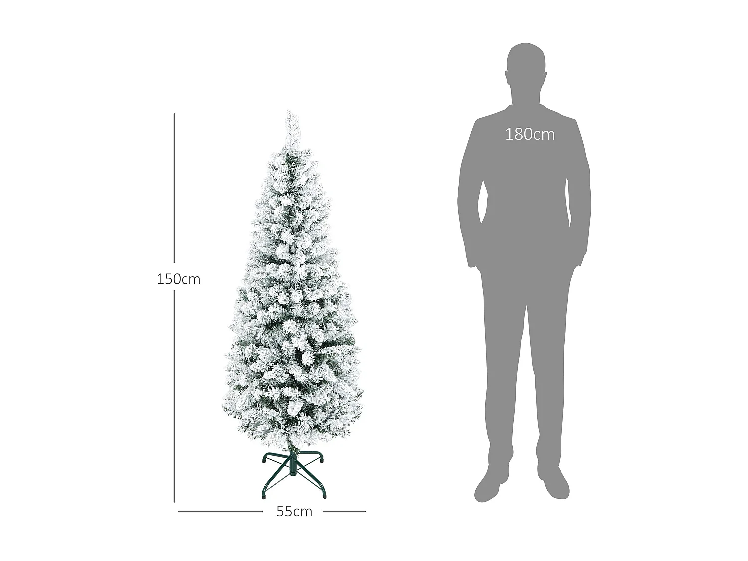 Árbol de Navidad Homcom 317 ramas efecto nevado verde Ø55x150 cm