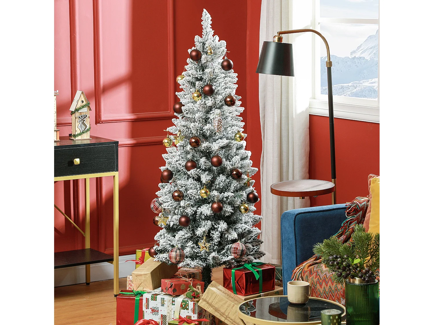Árbol de Navidad Homcom 317 ramas efecto nevado verde Ø55x150 cm