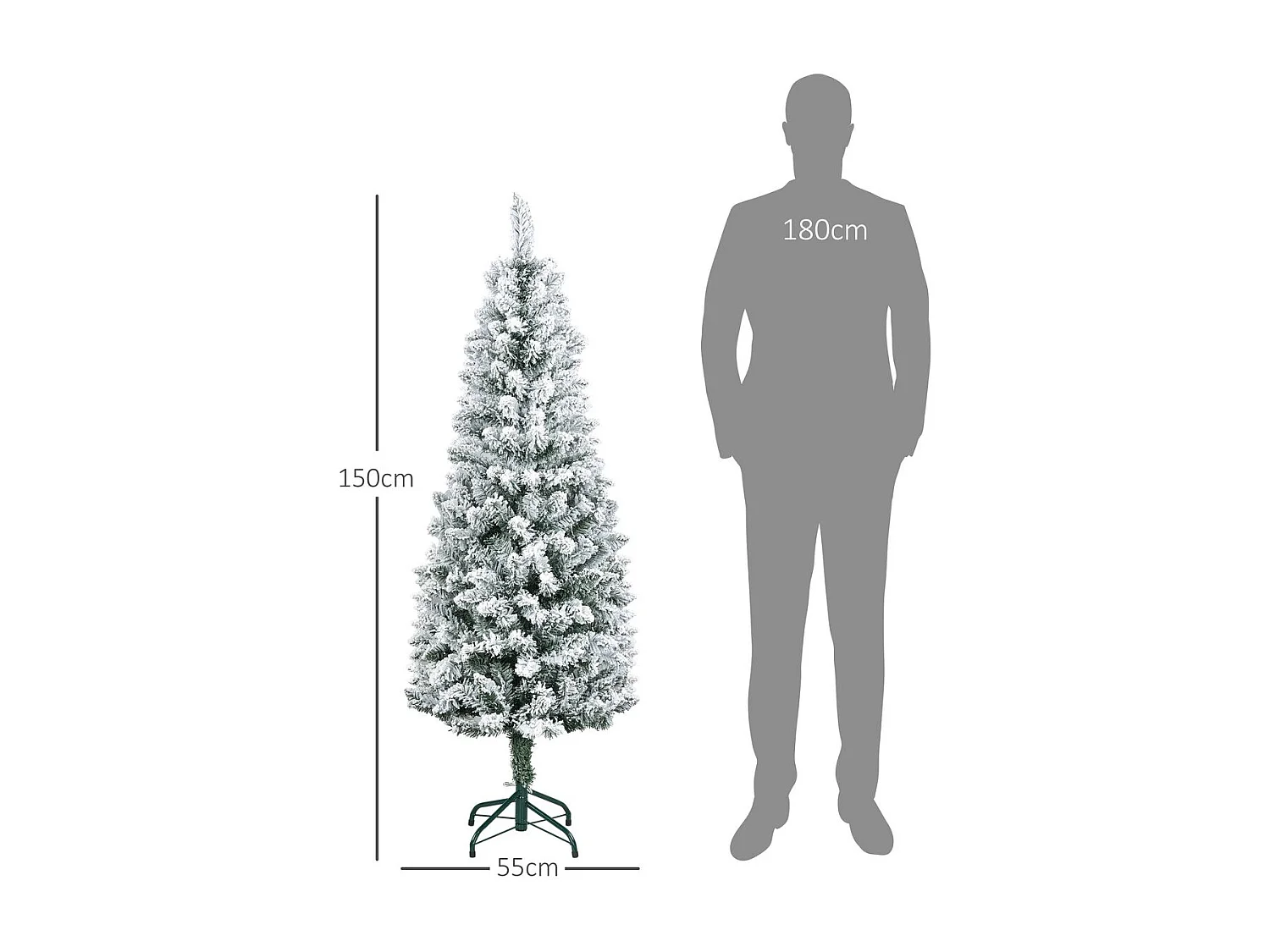 Árbol de Navidad Homcom 317 ramas efecto nevado verde Ø55x150 cm