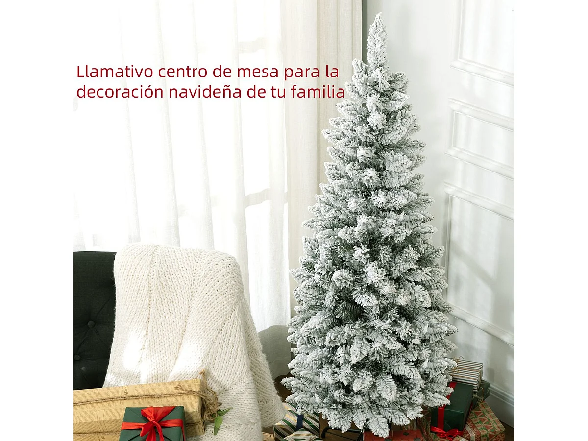 Árbol de Navidad Homcom 317 ramas efecto nevado verde Ø55x150 cm