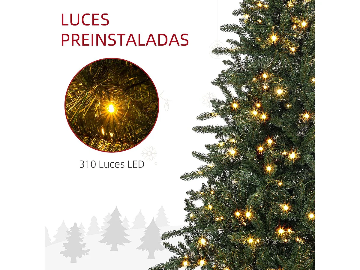 Árbol de Navidad Homcom con 310 luces LED verde 180 cm
