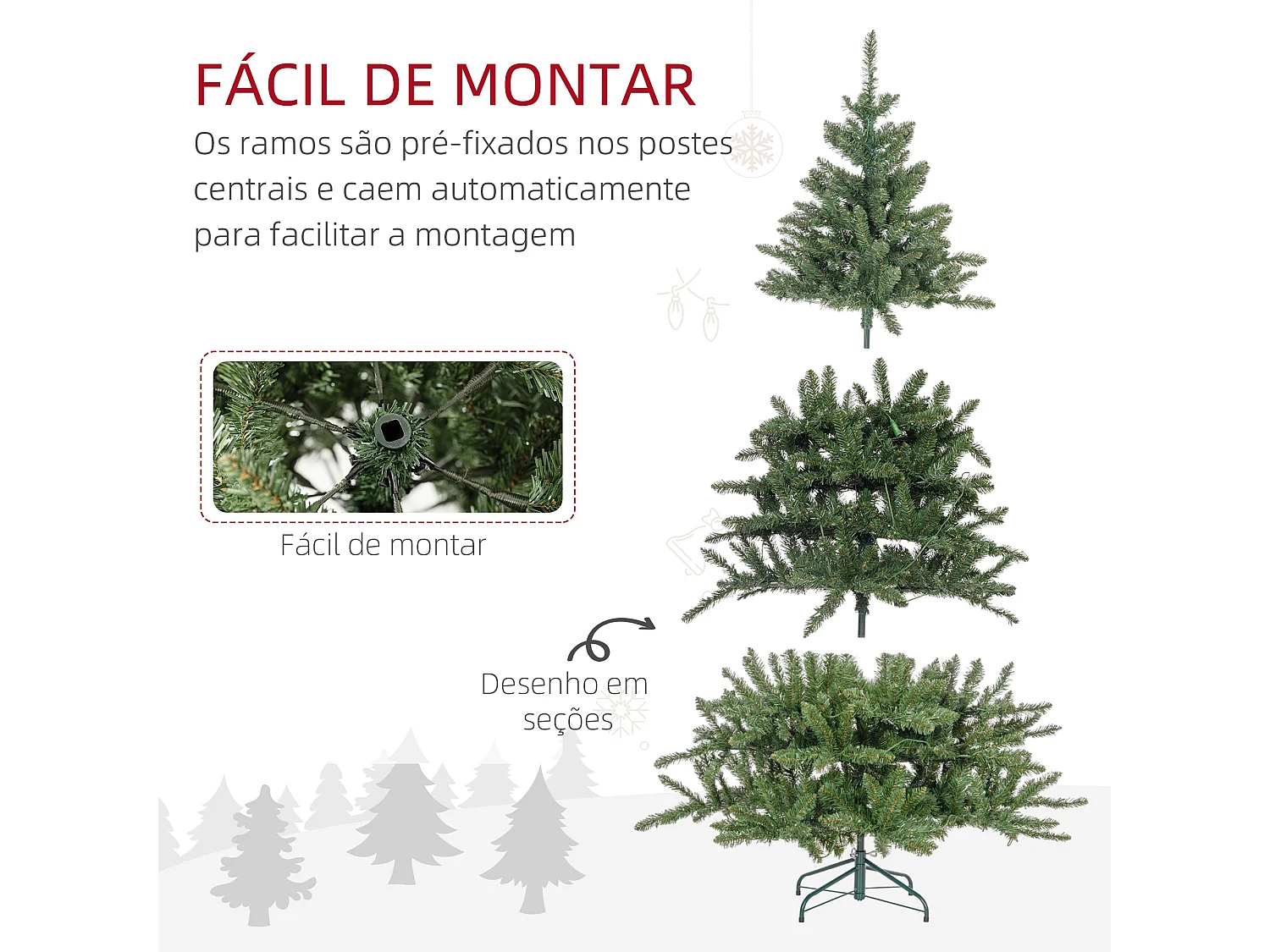 Árvore de Natal Artificial Verde 180 cm com Luzes LED e Suporte Metal