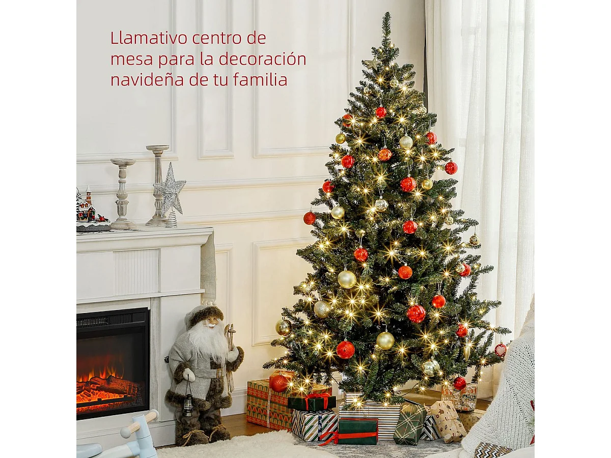 Árvore de Natal Artificial Verde 180 cm com Luzes LED e Suporte Metal