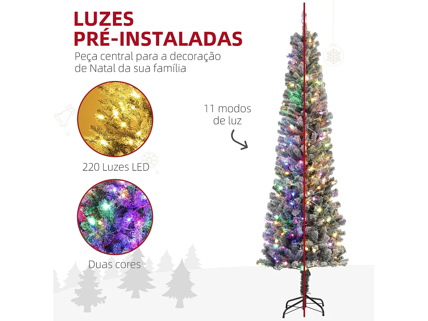 Árbol de Navidad Homcom 519 ramas con 220 LEDs 11 modos verde Ø68x225 cm