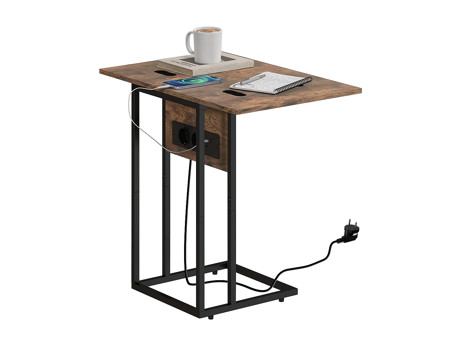 Mesa auxiliar Anhelo Homcom diseño plegable con estación de carga marrón 57x39x29 cm