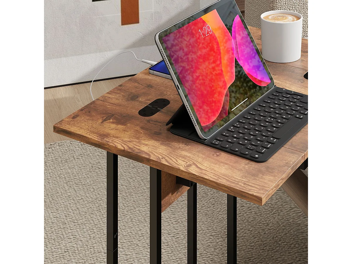 Mesa auxiliar Anhelo Homcom diseño plegable con estación de carga marrón 57x39x29 cm