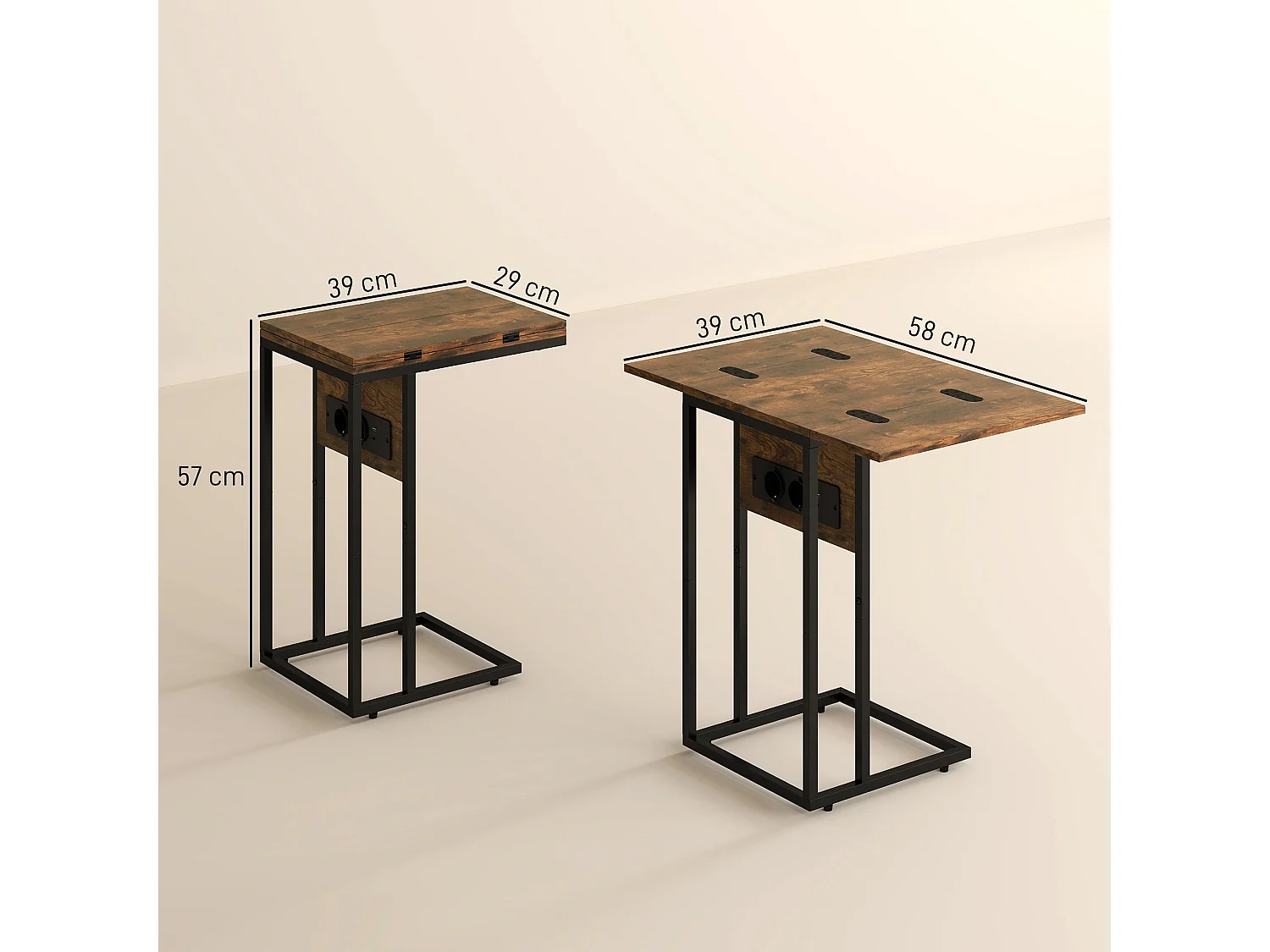 Mesa auxiliar Anhelo Homcom diseño plegable con estación de carga marrón 57x39x29 cm