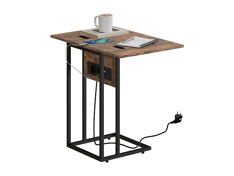 Mesa auxiliar Anhelo Homcom diseño plegable con estación de carga marrón 57x39x29 cm