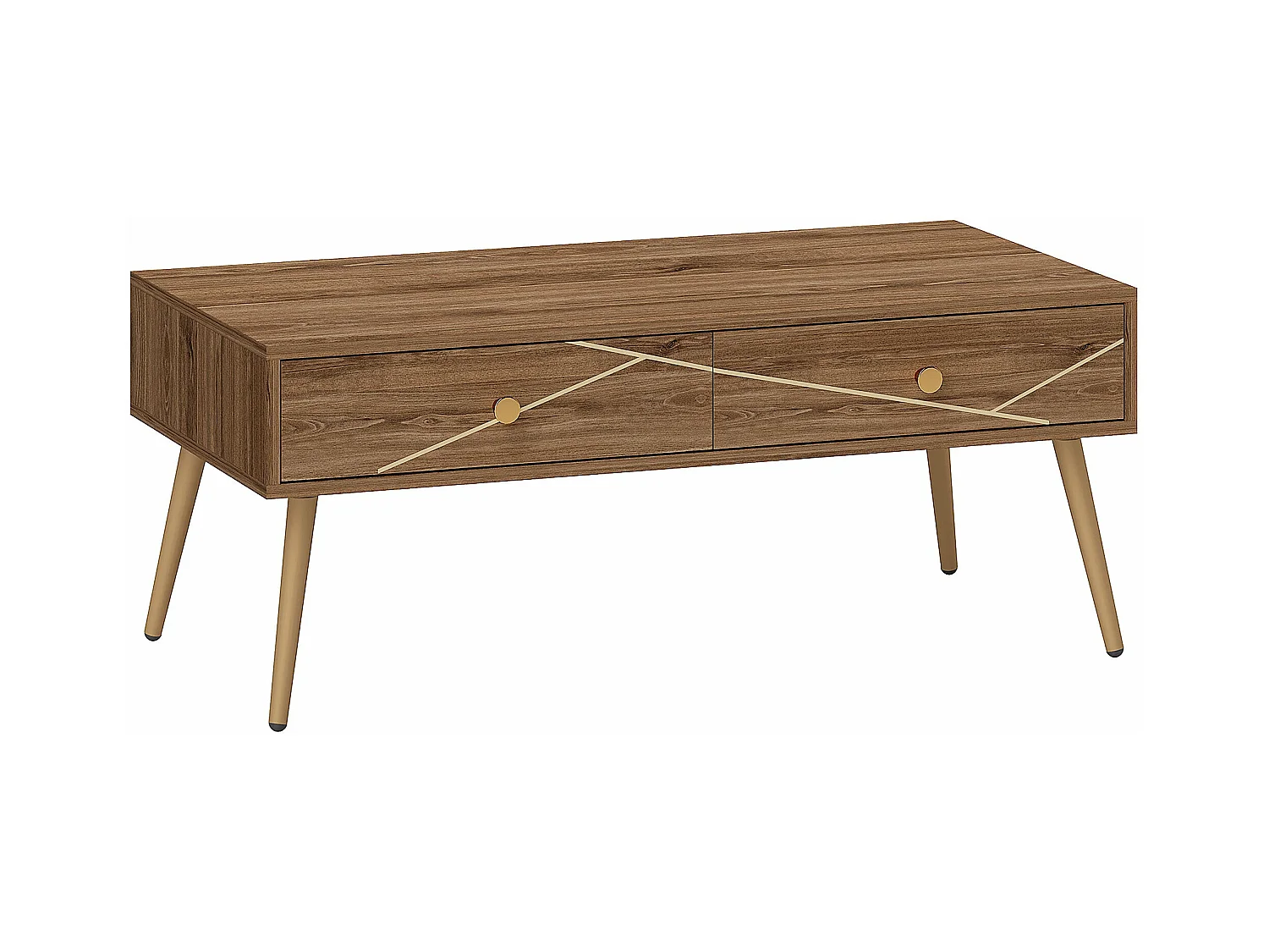 Mesa de centro Bohío 2 cajones + patas acero marrón 41x100x50 cm