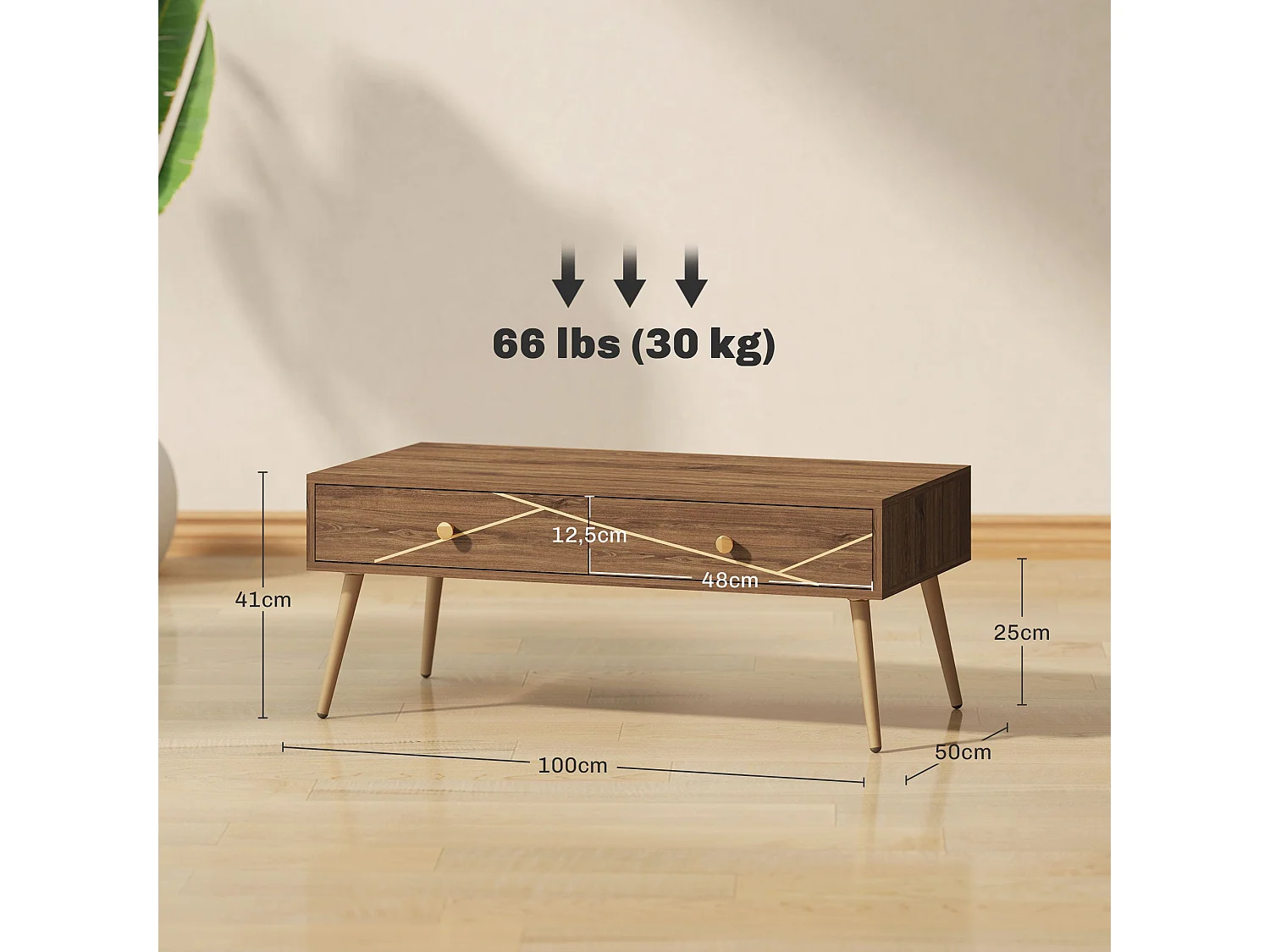 Mesa de Centro Moderna com 2 Gavetas e Estrutura de Aço - Ideal para Sala de Estar e Dormitório