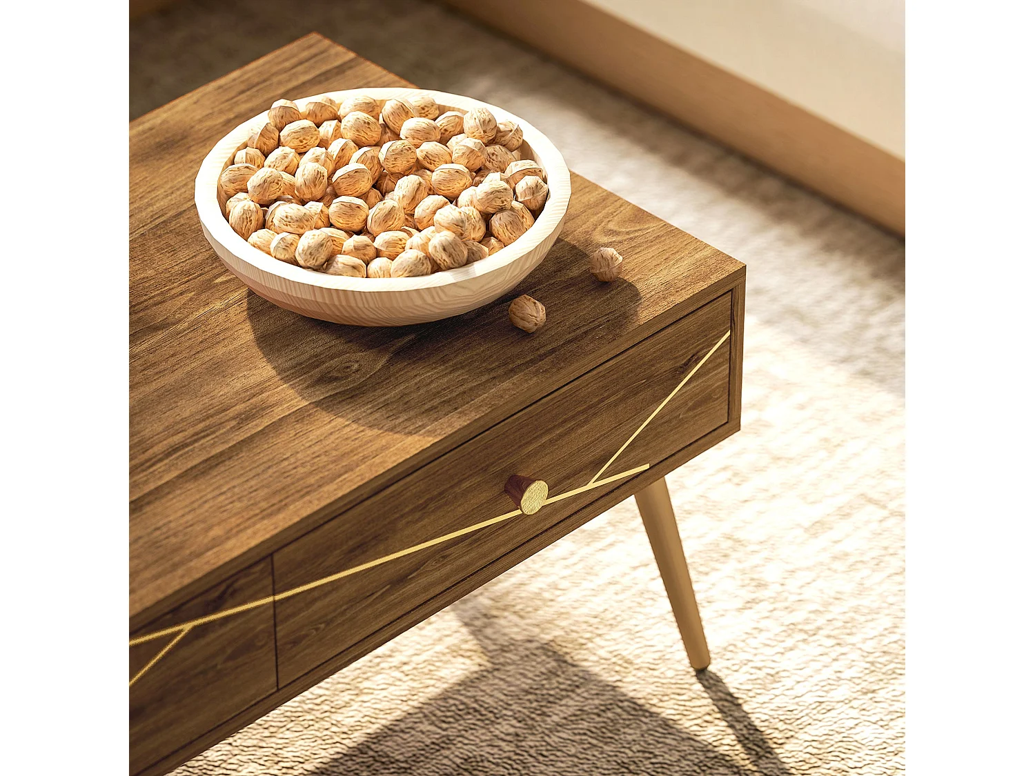 Mesa de Centro Moderna com 2 Gavetas e Estrutura de Aço - Ideal para Sala de Estar e Dormitório