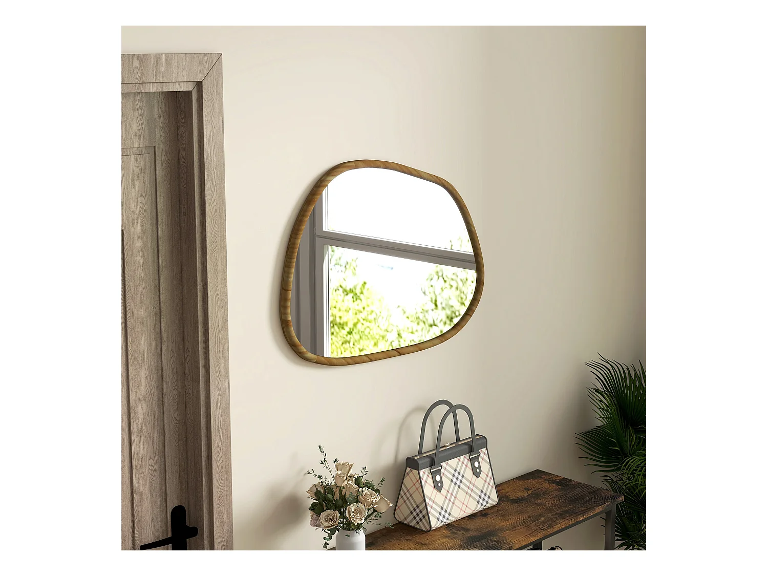 Espejo Kendra Homcom forma irregular marco madera natural 50x70x2,1 cm