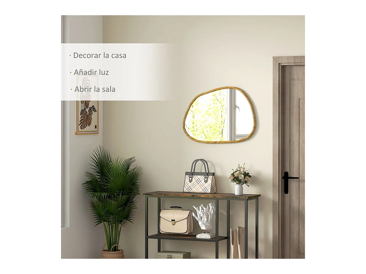 Espejo Kendra Homcom forma irregular marco madera natural 50x70x2,1 cm