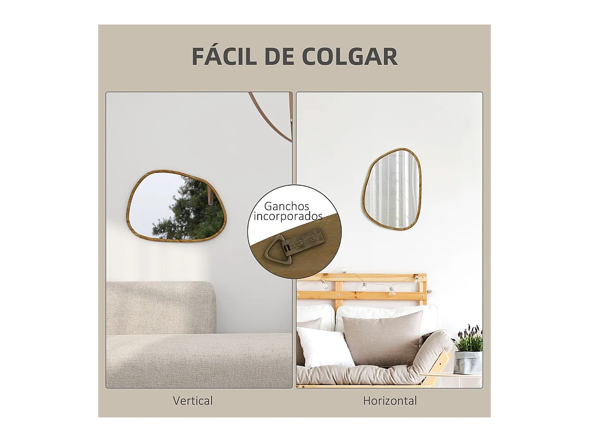 Espejo Kendra Homcom forma irregular marco madera natural 50x70x2,1 cm