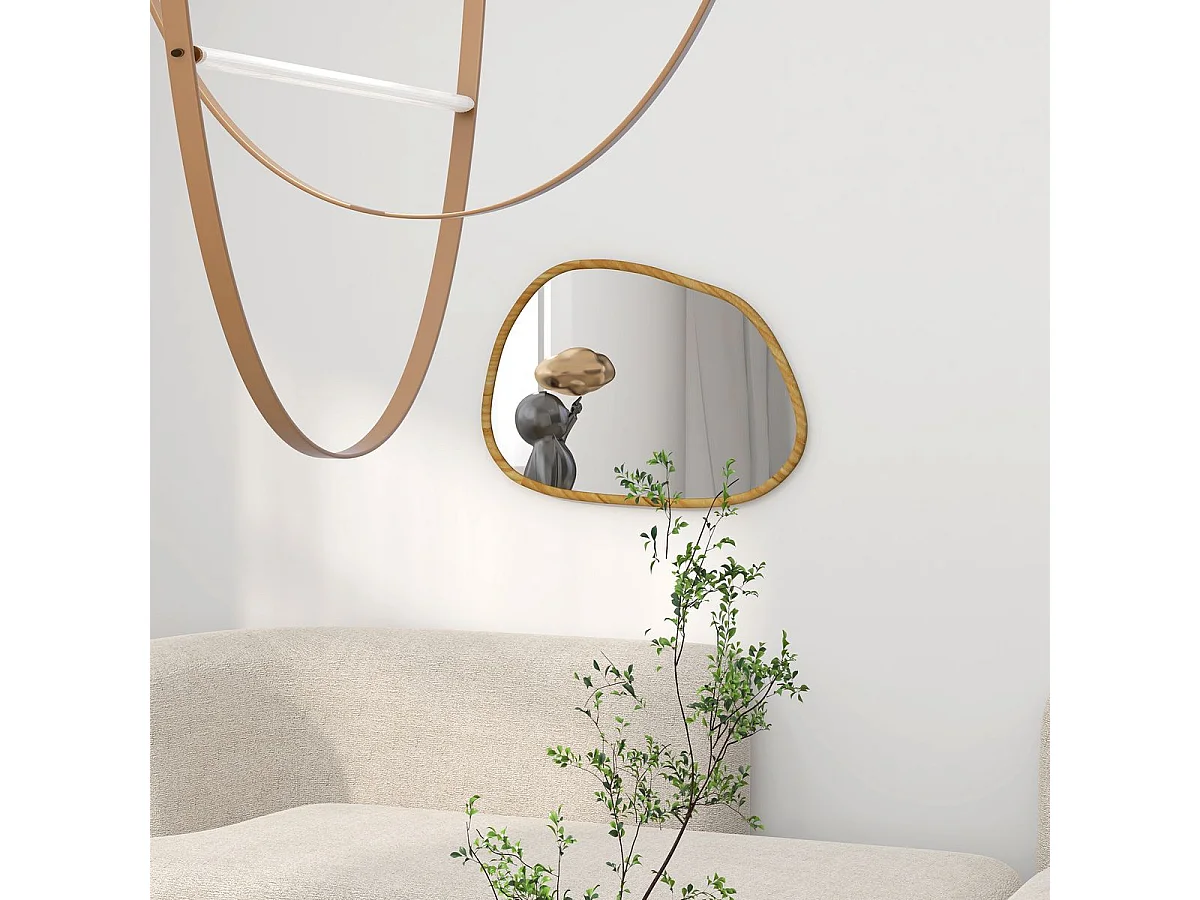 Espelho Decorativo Irregular com Moldura de Madeira 70x50 cm para Casa e Banho