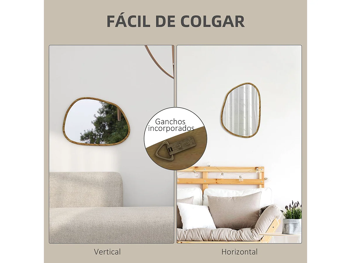 Espelho Decorativo Irregular com Moldura de Madeira 70x50 cm para Casa e Banho