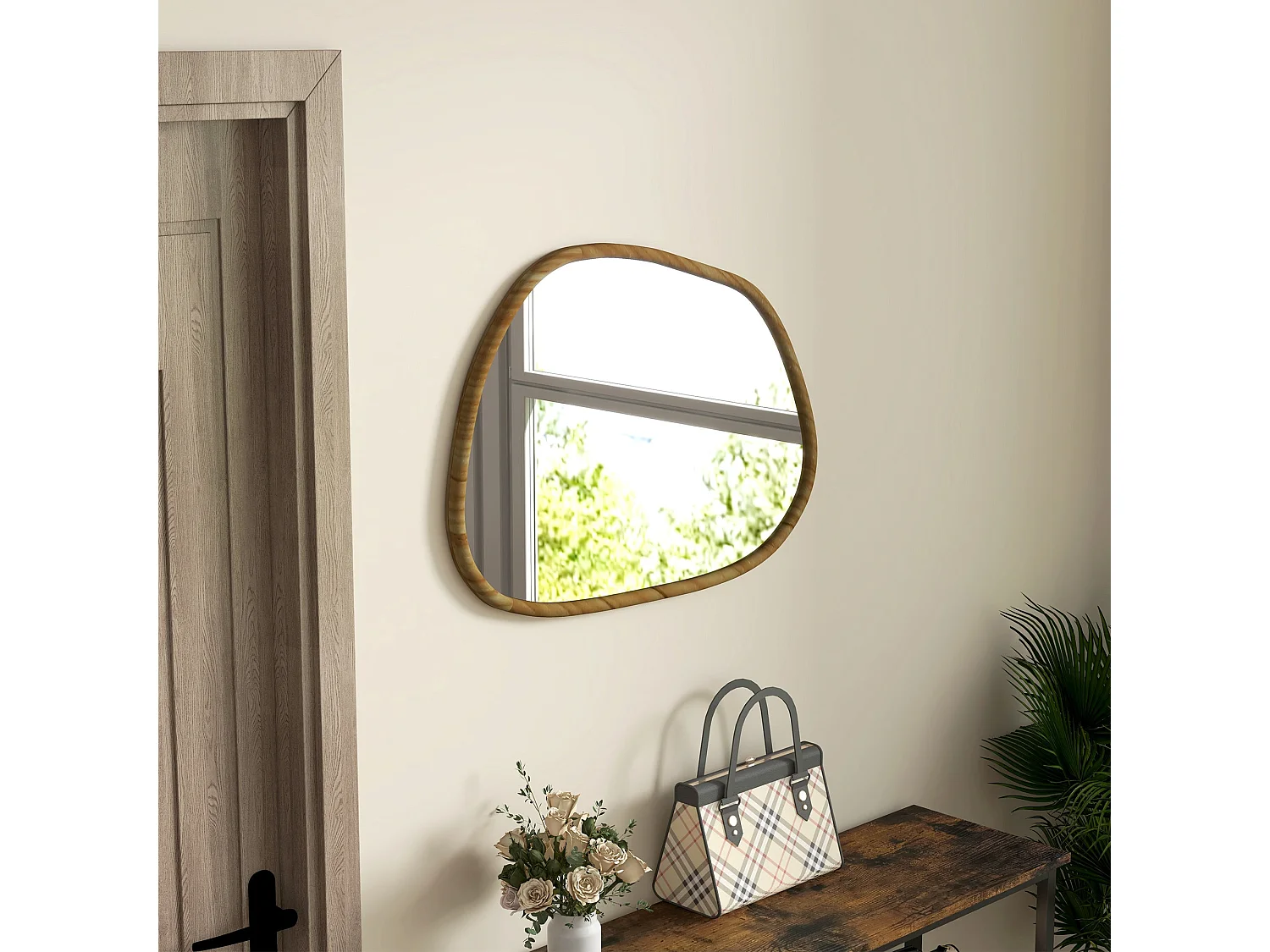 Espejo Kendra Homcom forma irregular marco madera natural 50x70x2,1 cm