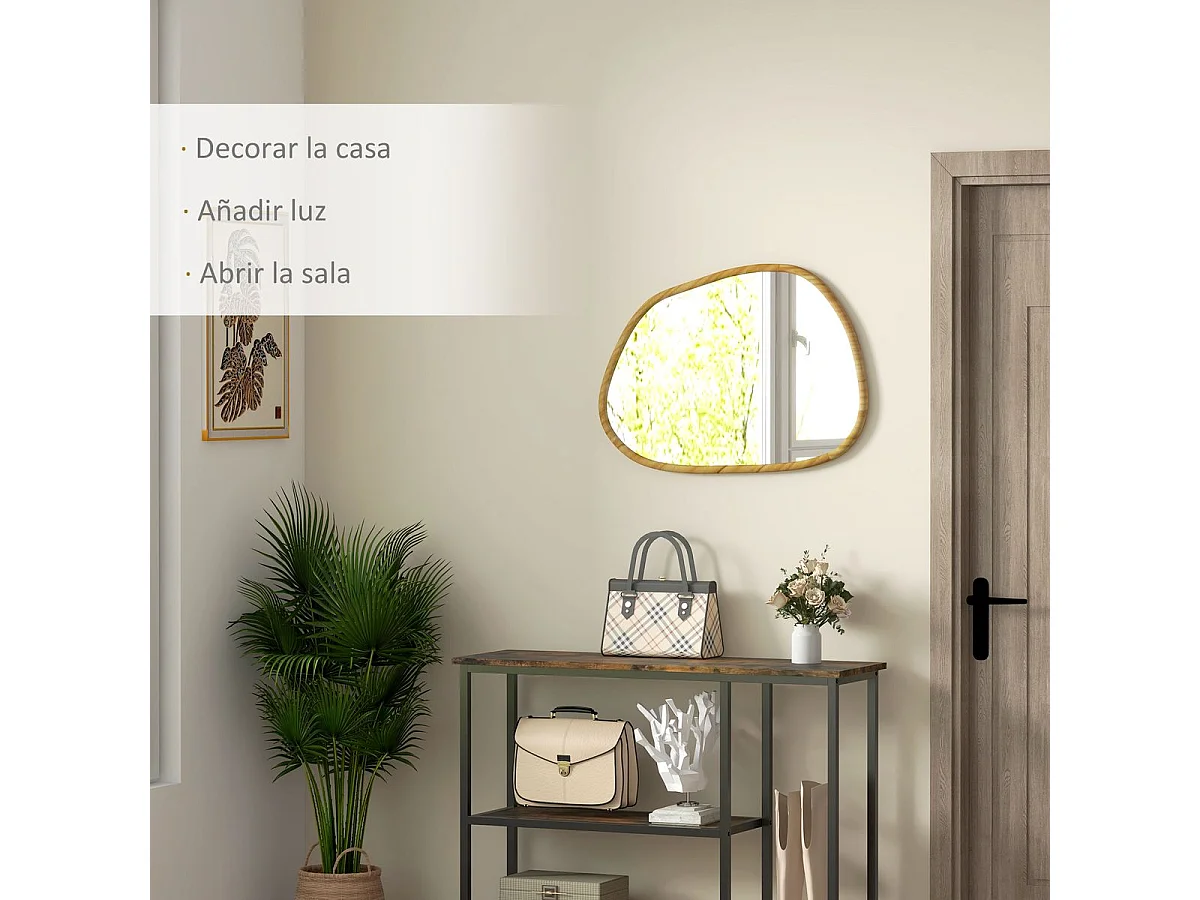 Espejo Kendra Homcom forma irregular marco madera natural 50x70x2,1 cm