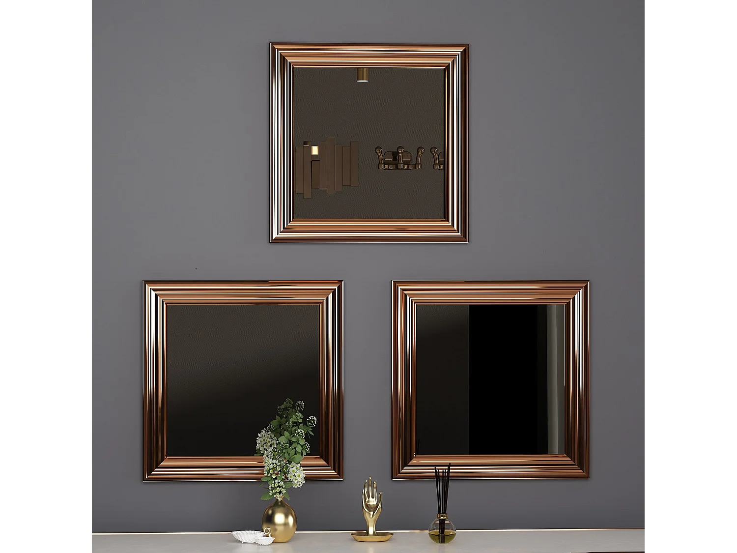 Conjunto de Espelhos Moderno 'Balle' em Bronze - 3 Peças 40x40x3cm