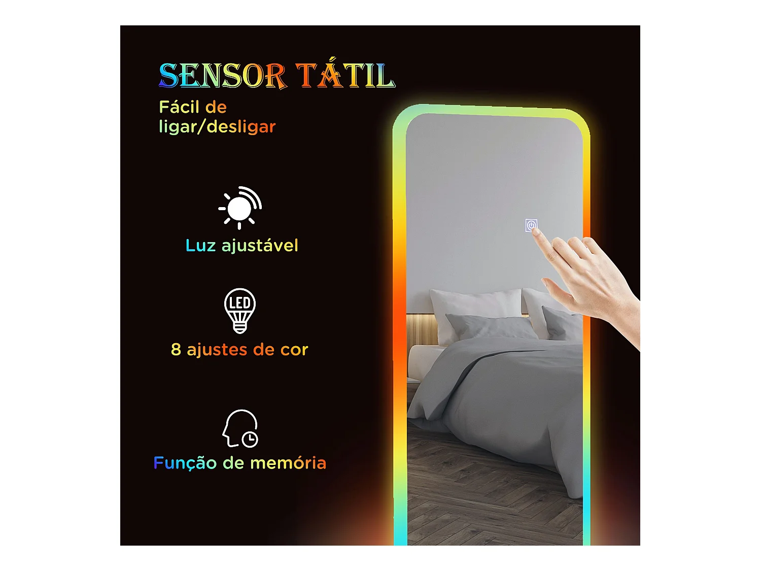 Espejo Defford Homcom luces LED 7 colores RGB 120x40 cm