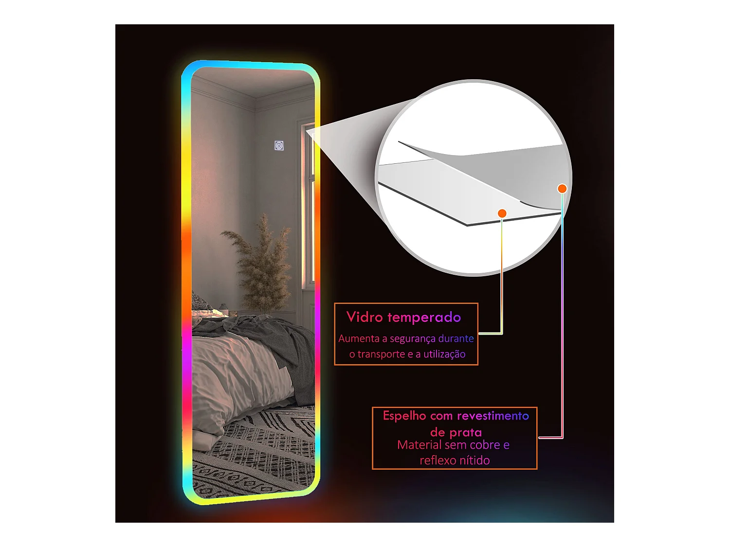 Espejo Defford Homcom luces LED 7 colores RGB 120x40 cm