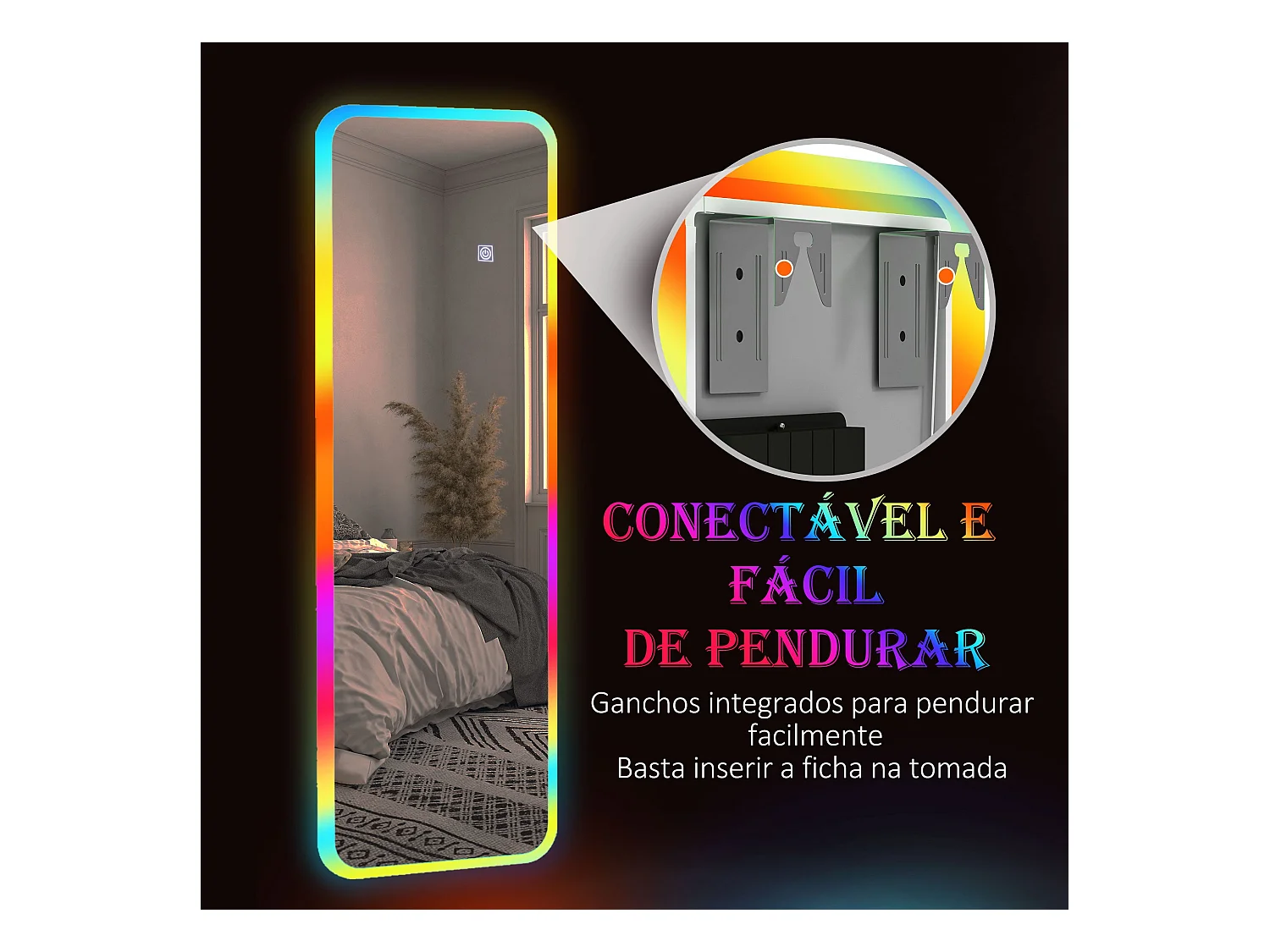 Espejo Defford Homcom luces LED 7 colores RGB 120x40 cm